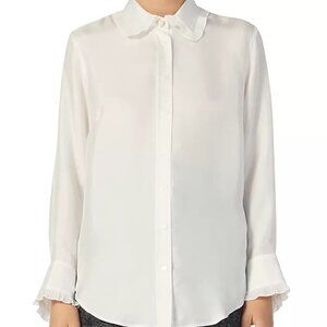 Sandro White Blouse with Bishop Sleeves and Peter Pan Collar